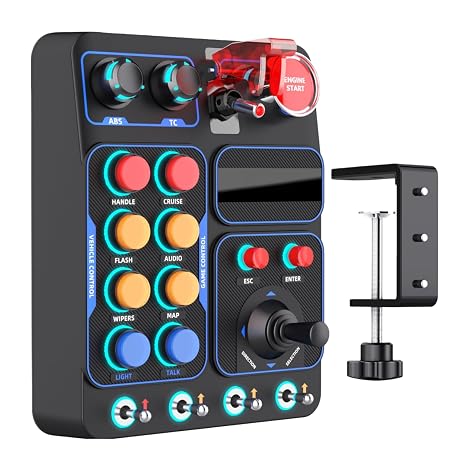 Tangxi CB1 Gaming Buttons Box with 19 Buttons, USB PC Racing Simulator Instrument Center Control Box, 30 Programmable and Adjustable RGB Light
