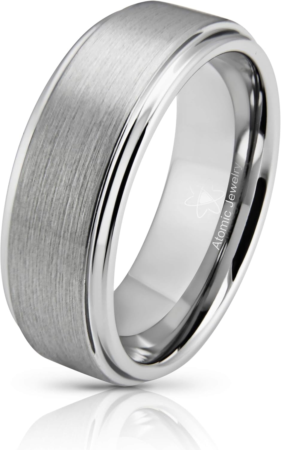 Atomic Jewelry Classic Matte Brushed Inlay Men's Silver Tungsten Ring