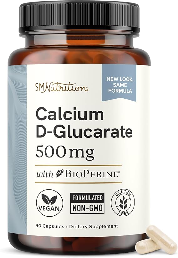 Calcium D-Glucarate 500mg, CDG for Liver Detox & Hormone Balance Support | Liver Detox and Cleanse & Menopause Support, Calcium Supplement, Non-GMO, Third-Party Tested, 90 Capsules (3 Month Supply)