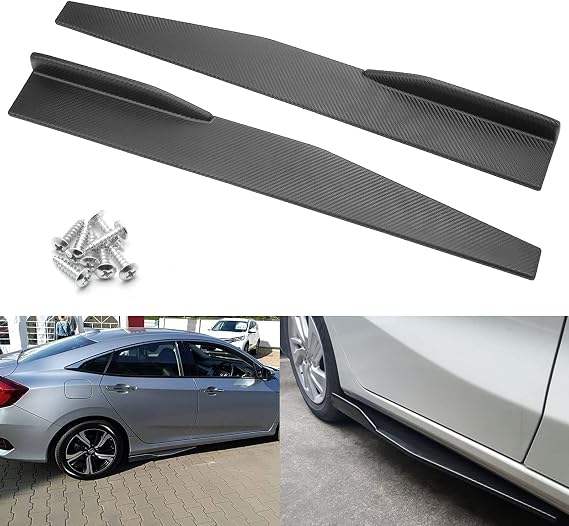 x xotic tech Universal Car Side Skirt Rocker Panel Extension Left/Right Lower Side Skirts Splitters Diffuser Winglet Wings Body Kit Fits Universal Vehicles 29" (Carbon Fiber Black) 2PCs