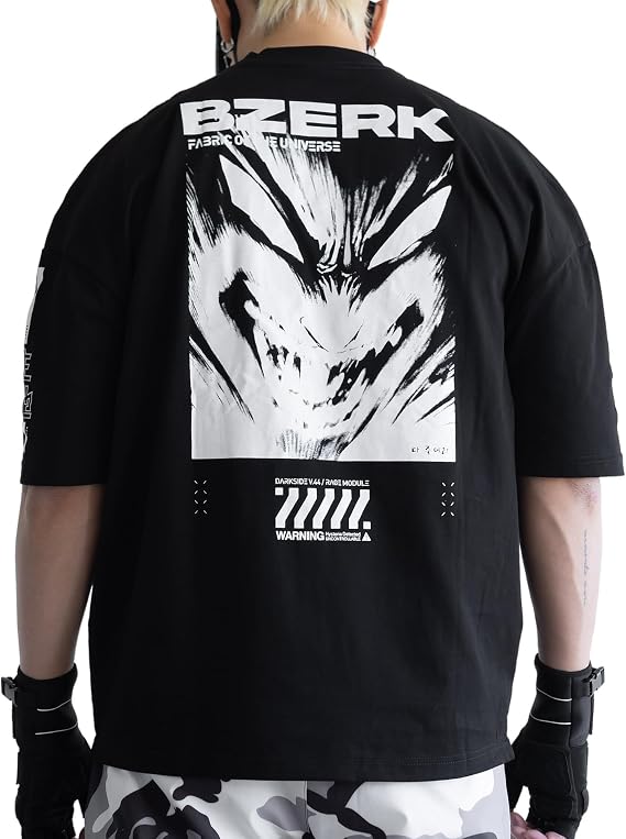 Fabric of the Universe Techwear Graphic Cyberpunk Fashion T-Shirt (Black BZerk, Large)