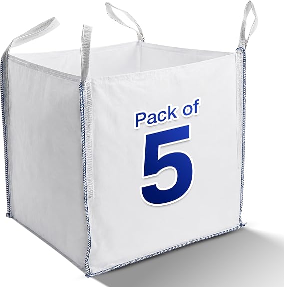 5 x Bulk Bags 1 Tonne Dumpy Skip Sack**Pack of 5** One Ton FIBC Heavy Duty Woven Material Builders Jumbo Bag for Industrial Waste, Garden Rubbish, Storage, Log, Sharp Sand, Extra Large (5xOTB)