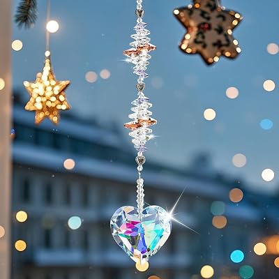 kanpura 45mm Ab Crystal Heart Suncatcher Suncatcher for Window Glass Heart Sun Catcher Hanging Ornament Rainbow Maker Gifts for Mom, Grandma, Friends