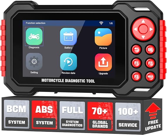 M7 Motorcycle Scanner Diagnostic Tool, ABS System Motorcycle OBDII Code Reader with Auto Scan&amp;Instant VlN Detection for Honda Kawasaki Yamaha Harley 70+Brands 100 Service Functions