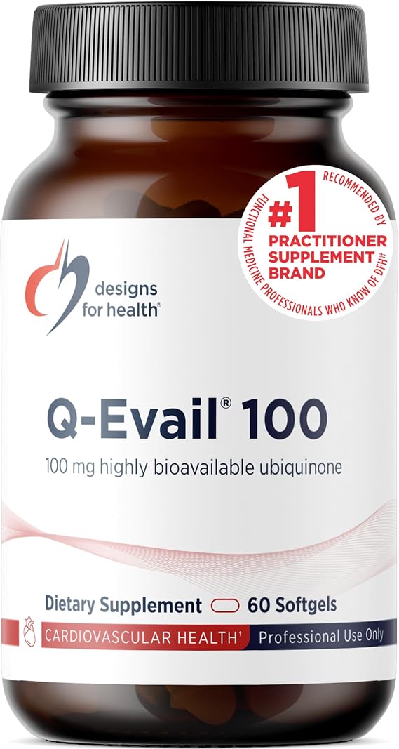 Designs for Health Q-Evail 100-100mg CoQ10 Highly Bioavailable Ubiquinone - Coenzyme Q10 with MCT + Mixed Tocopherols to Promote Superior Absorption - Non-GMO (60 Softgels)