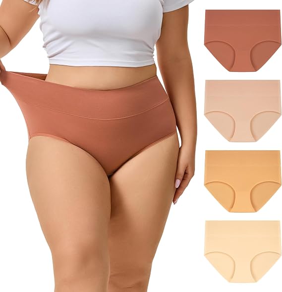 INNERSY Women's Plus Size XL-6XL Cotton Underwear High Waisted Briefs Panties 4-Pack