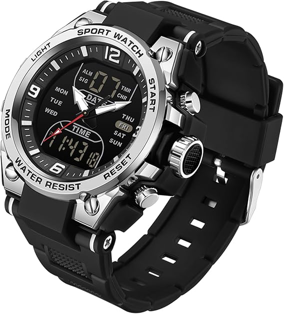 Men's Digital Watch, Military Watch, 3 Time Zone Display, Multifunctional, Countdown, Stopwatch, Alarm, Alarm Clock, Hourly Signal, 5 ATM Waterproof, Daily Casual/Sports/Outdoors, Running, Luminous