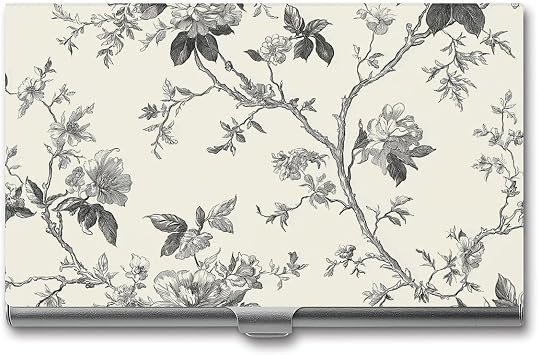 Vintage Floral Toile De Jouy Flowers And Vines Business Card Holder, Pocket Slim Portable Metal Business Card Case for Women Men