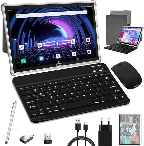 MEIZE Tablet with Keyboard,2 in 1 Tablets,2025 Lastest 10.1 inch Tablet Android,64GB ROM 1TB Expandable,WiFi Model,Octa-Core Processor,1080P Screen HD13MP Camera,GPS,BT5.0