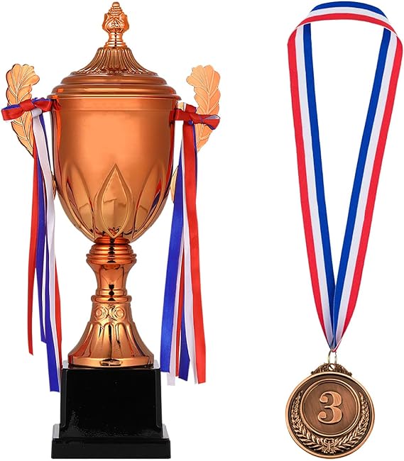 Dorhui Award Trophy 16.5 Inch Large Winner Trophy Cup and Award Medal with Ribbon for Kids and Adults for Sports, Competitions, Tournaments (Bronze)