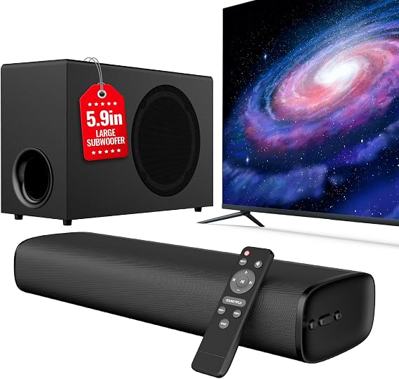 vibeadio Upgraded 110W Sound Bar for TV with 5.9" Powerful Subwoofer | 2.1 CH Surround Sound System, Bluetooth 5.4, ARC/Optical/AUX, Deep Bass Home Theater Audio for PC, Gaming, Projectors & Gifts