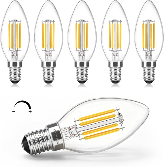 Morotty Dimmable E14 LED Candle Light Bulbs 4W, Warm White 3000K, Pack of 6 | Equivalent 40W, 470lm, C35 Small Screw E14 Light Bulbs [Energy Class E]