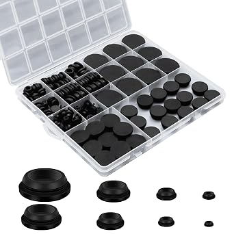 125Pcs Black Rubber Plug Box 8 Sizes Rubber Plugs for Car Snap in Round Holes for Automotive Wiring Furniture