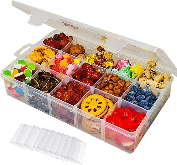 LAifu Snack Box Large, Snack Box with 15 Removable Compartments, Divided Snackle Boxes Trays with compartment for Candy, Spices, Fruits, Nuts, Chips, Cookies, Etc