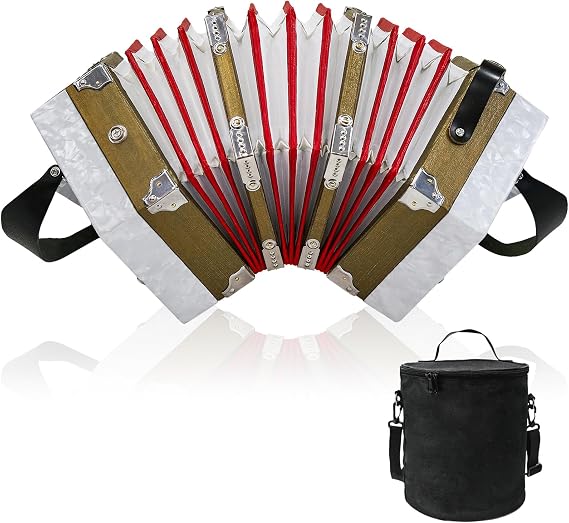 Concertinas 20 Keys Accordion for Adults, Professional Accordion for Beginners, Adjustable Hand Straps, Instrument Accessories (White)