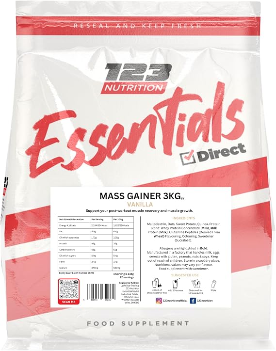 Mass Gainer, Weight Gain Protein Powder, 3kg (3kg, Vanilla)