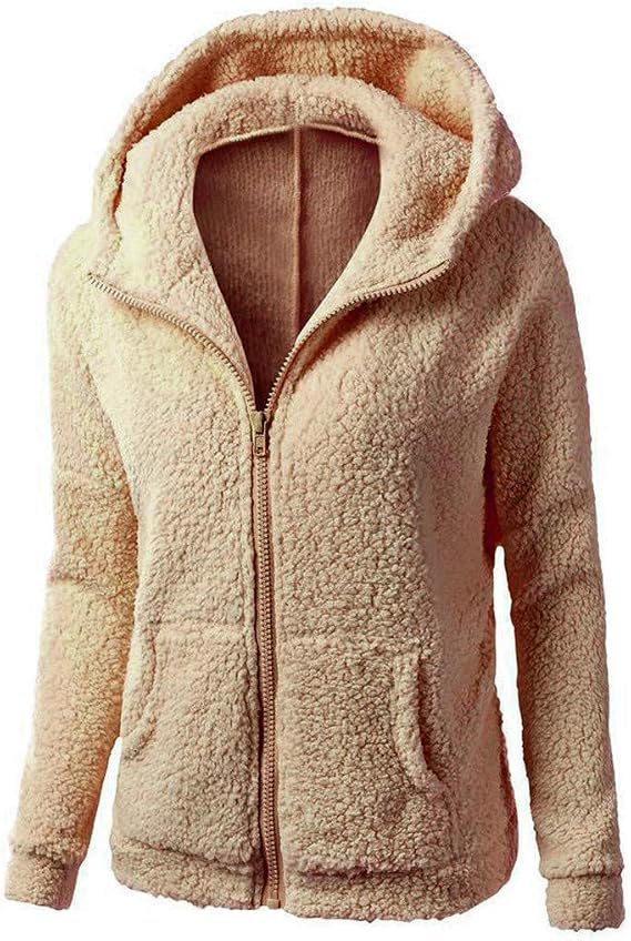 Womens Fleece Coats Solid Color Hooded Long Sleeve Sherpa Jackets Casual Thickened Winter Coat Outerwear