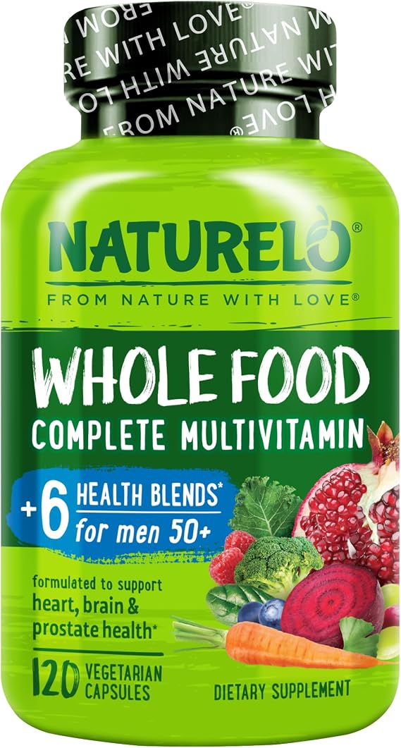 NATURELO Whole Food Multivitamin for Men 50 with Vitamins, Minerals, Organic Herbal Extracts - Vegan Vegetarian - for Energy, Brain, Heart and Eye Health - 120 Capsules