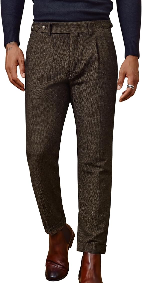 PJ PAUL JONES Mens Vintage Tweed Pants Pleated Dress Trousers | High waisted, Straight fit, Wool blend, Zipper fly, Gurkha pants, Old money clothes