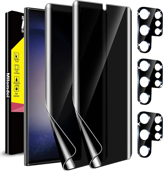 Milomdoi [2+3Pack] For Samsung Galaxy S23 Ultra Privacy Screen Protector [Not Glass] Accessories 2 Pack Film Privacy Screen For Samsung S23 Ultra 5G With 3 Pack Tempered Glass camera lens protector