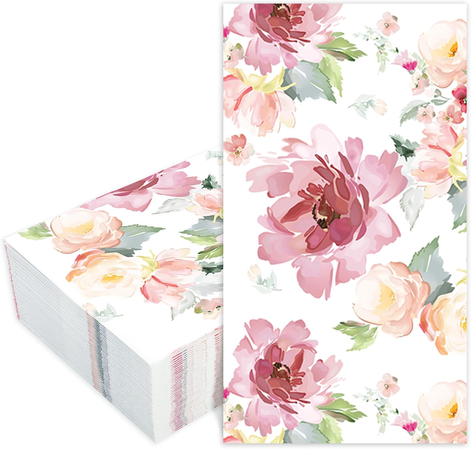50 PCS Floral Watercolor Flower Guest Napkins, 3-Ply Disposable Dinner Napkins, Decorative Paper Hand Towels for Wedding Bridal Baby Shower Tea Party Birthday, 4.3 x 7.9 Inch