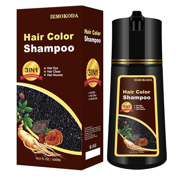 Black Hair Dye Shampoo 3 In 1, 100% Gray Hair Coverage, Instant Natural Hair Color for Women & Men Treated Shampoo Para Canas, Salon-Grade Root Touch-Up - Lasts 30 Days, Beginner-Friendly, 500ml