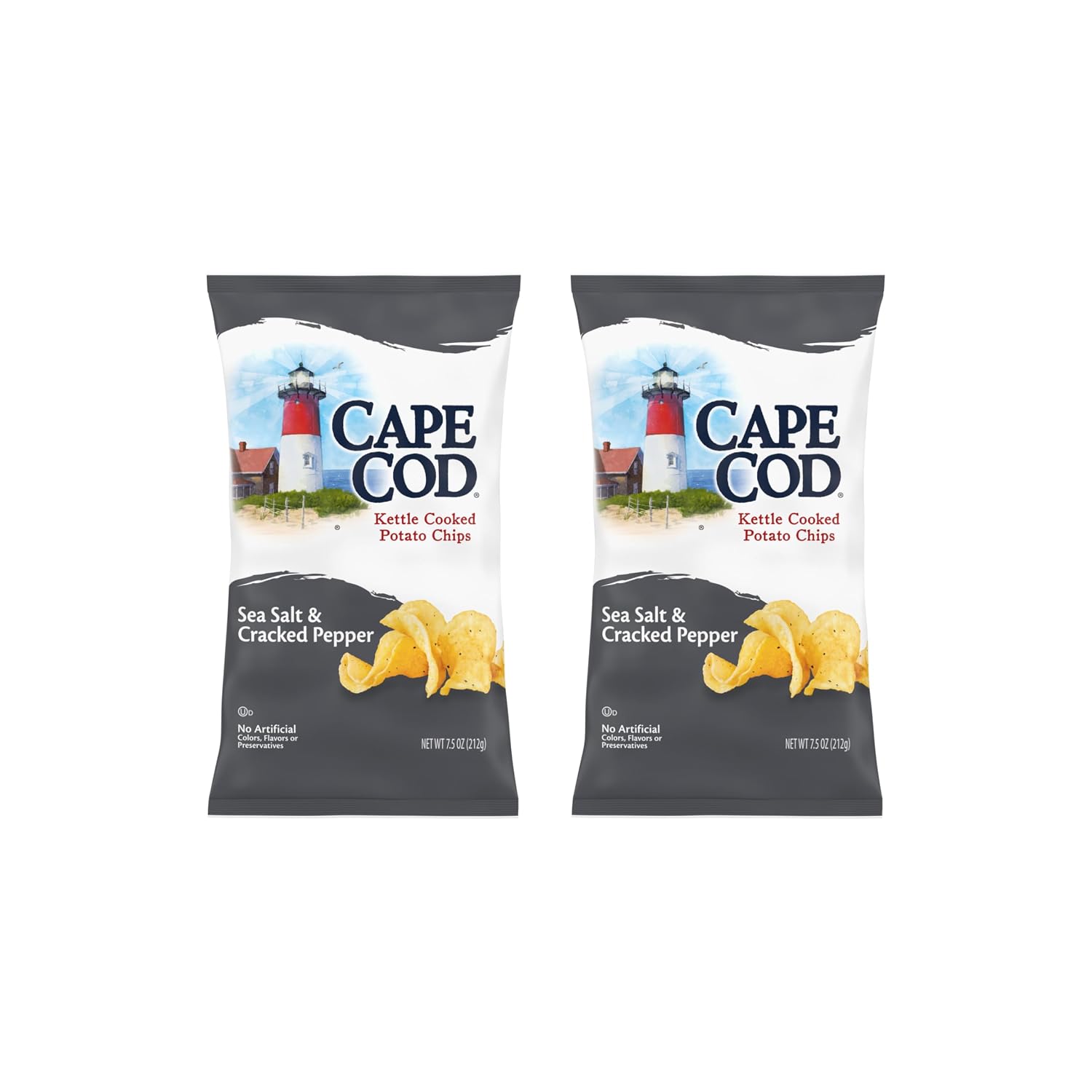 Cape Cod Potato Chips Sea Salt and Cracked Pepper Kettle Chips, 7.5 Oz Pack of 2