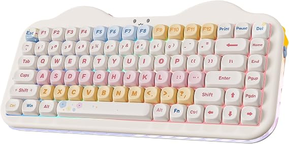 YUNZII C75 Cute 75% Wireless Mechanical Keyboard (Beige, Candy Switch) | Creamy Cake Keyboard, BT5.0/2.4G/USB-C, Hot-Swap, NKRO, PBT MOA Keycaps,5500mAh RGB Gasket Mount for Mac/Win/Gaming/Office