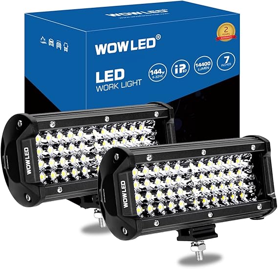 Spot Work Lights, 2Pcs 7" 4 Rows LED 14400LM 6000K Waterproof Off Road Driving Lights for Camp Trucks 12V 24V
