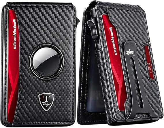 Smart Wallet for Men Carbon Fiber RFID Blocking Slim Bifold Front Pocket Wallet with Aluminum Pop-Up Card Ejector, ID Window, Holds 12+ Cards, Minimalist Gift for Him