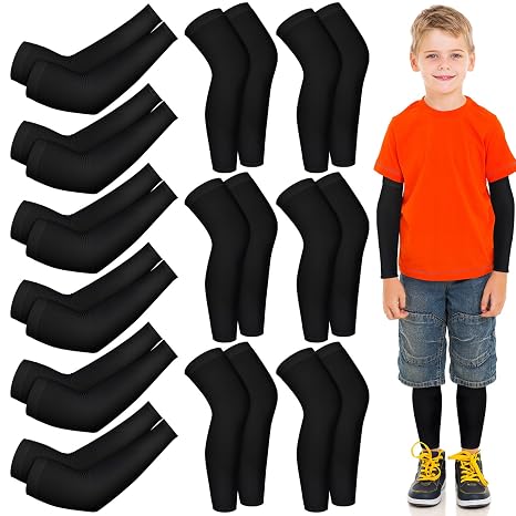 Panitay 6set Eczema Arm Leg Wet Wraps Sleeves,Kid,Black,Classic | Scratch Elastic Arm Sleeves Knee Wrap Eczema Cover Pack Eczema Treatment Clothing for Itch Relief and Wet Therapy