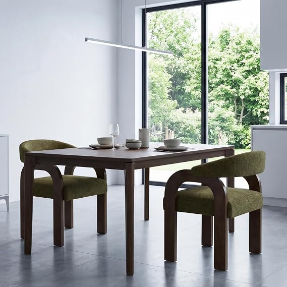 Farmhouse Dining Chairs Set of 2 - Upholstered Armchairs with Chenille Cushions & Curved Wooden Arms, Barrel Wood Kitchen Chairs for Dining Room/Cafe/Kitchen Island (Sage Green)