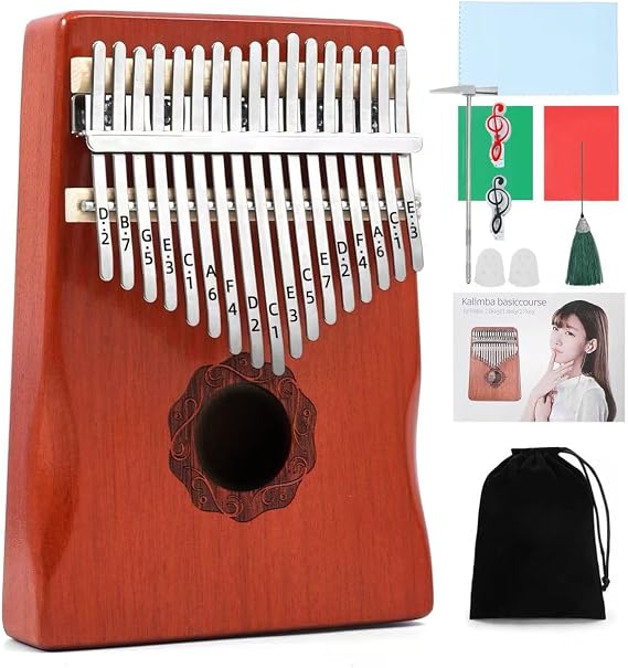 KaLimba Thumb Piano 17 Keys, Red Portable Mbira Finger Piano with Tune Hammer and Instruction, Musical Instruments Hand Piano Gifts for Kids, Adults and Music Beginners