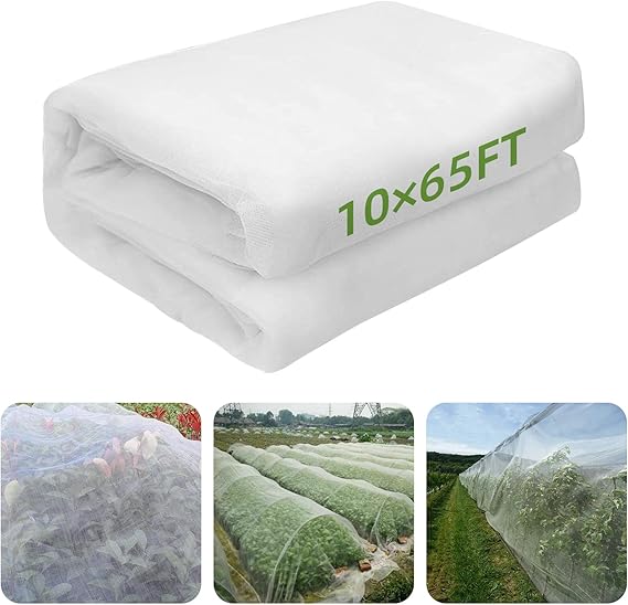 10 x 65FT Garden Mesh Netting, Ultra Fine Mesh Protection Netting Plant Covers Greenhouse Row Cover Raised Bed Screen Barrier Net for Vegetable Fruits Flowers Trees Crops, White