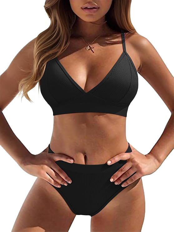 OQQ 2 Piece Bikini Set V Neck Popular Swimsuit High Waisted 2026 Summer Beach Swim Bathing Suits