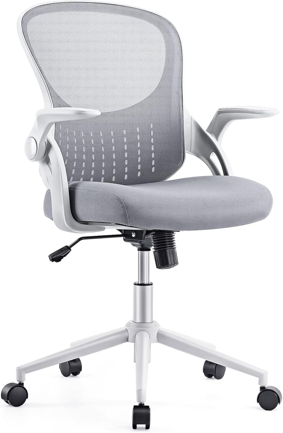 OLIXIS Office Chair - Ergonomic Flip-up Arm Home Office Computer Swivel Desk Chair with Wide Seat, Thickened Seat Cushion, Widened Backrest, Storage Back Basket, Lumbar Support, Grey Z3519GY-2