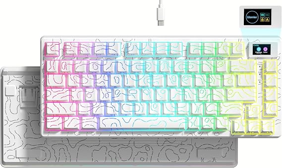 Womier SK80 75% Percent Keyboard Gaming with Color Multimedia Display | Mechanical Keyboard Topographic, Hot Swappable Gasket Mount RGB Creamy Key board Pre-lubed POM Switch for Mac/Win,White