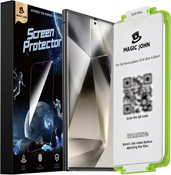 MAGIC JOHN 2 Pack for Samsung Galaxy 2024 Ultra Screen Protector [Ceramic Film Material Not Glass] 6.8 inch,[100% Fingerprint ID Compatible] Easy Installation Tray, Shock-Resistant, 3D Curved, Bubble