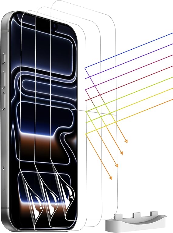 NON-GLASS[Anti Reflective] iPhone 17 Pro/17/16 Pro Flexible Screen Protector [3 Pack] | Case Friendly | Unbreakable TPU | Invisible Thin | Soft Hydrogel Film