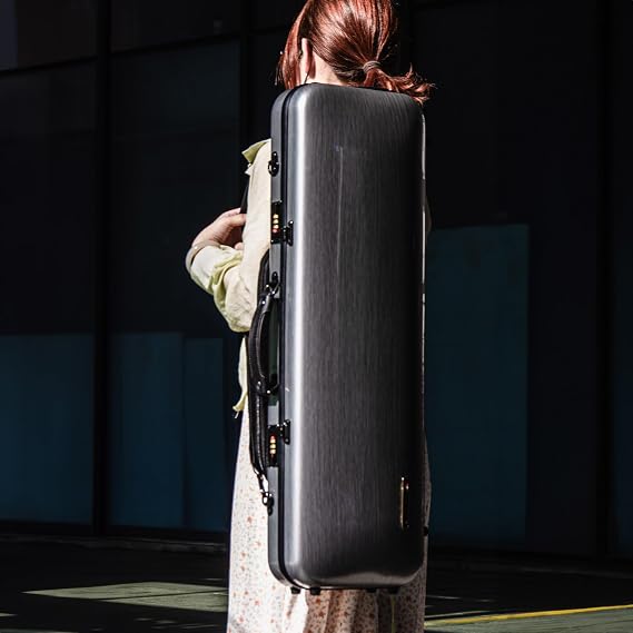 Christina violin case 4/4 Full Size Violin case High-Strength Carbon Fiber Rectangular Violin Music Bag With Combination Lock and Extra Bag Gray Violin Hard Case (VB-Square-SilveryGray spot)