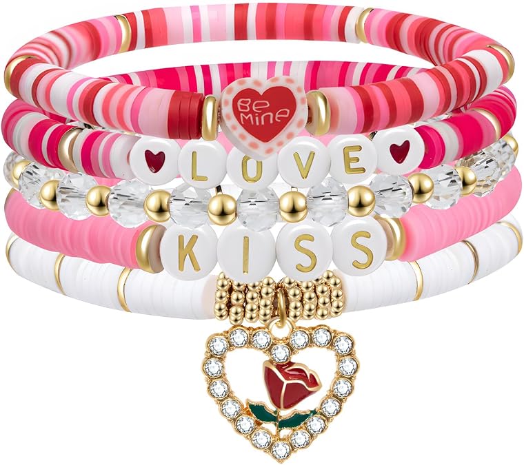 Smilelife Valentines Gifts For Her - Love Heart Bracelets for Girlfriend, Lover, Best Friends, Wife, Women (Pink)
