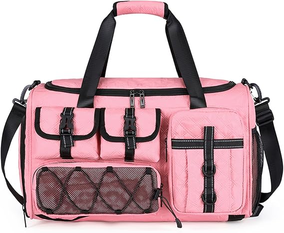 FANDARE 3 in 1 Sports Gym Bag for Women Crossbody Shoulder Bag Men Backpack Weekender Overnight Travel Flight-Approved Duffle Bags with Shoe Compartment & Dry Wet Separation Tote Handbags Pink