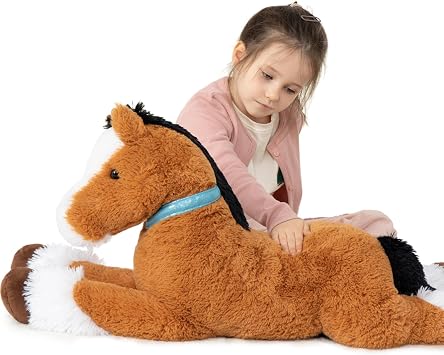 MaoGoLan Giant Horse Stuffed Animal, Large Horse Plush Toy for Girl Boy Kids, Big Ridable Stuffed Pony Plush Pillow for Mother's Day Birthday Gifts or Party Favor Decor, 33 inches, Tan