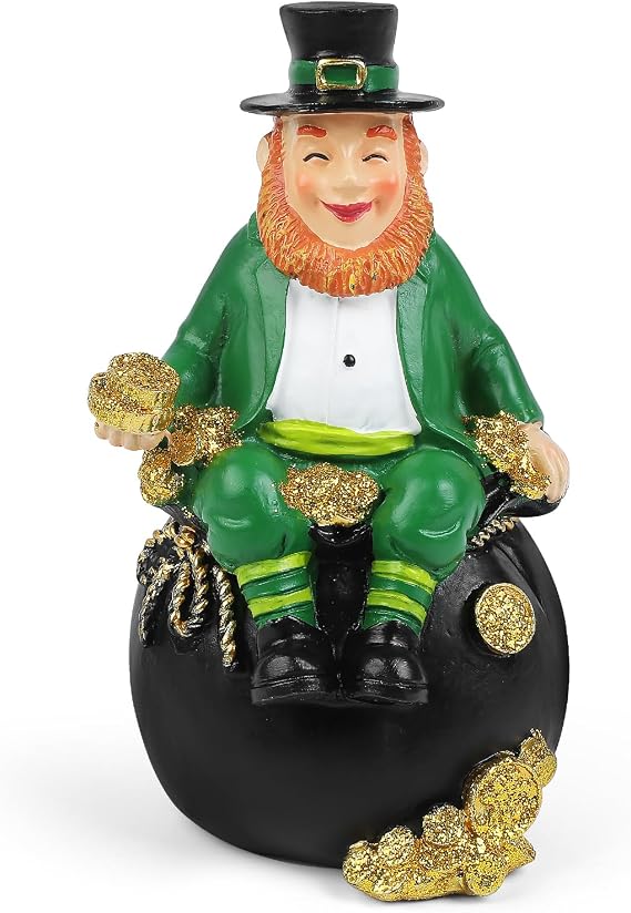 St. Patricks Day Gnomes Figurines Decorations 5.7inch Irish Resin Gnomes Figurines St Patricks Day Leprechaun Figurines for Table Tiered Tray Shelf Home Decoration