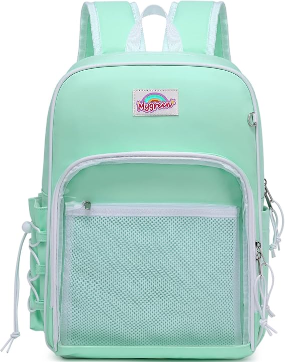 mygreen Cute DIY Kids Backpack - Personalize with Ornaments! Large Capacity, Waterproof, Lightweight for School & Travel (Fits 14" Laptop) - Primary School Bag Light Green
