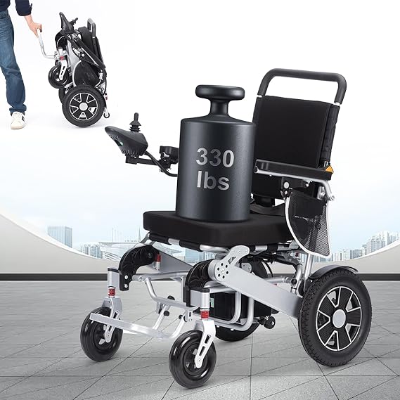 Foldable Electric Wheelchair for Adults,Portable Lighweight Motorized Wheelchair All Terrain Power Wheelchair for Seniors,500W Motor Portable Mobility Aid Electric Wheel Chair,Support 330Lbs (B)