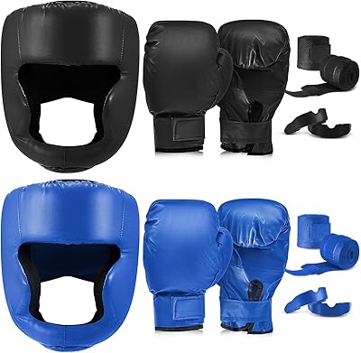Kanayu 14 Pcs Boxing Gloves and Headgear Set for Beginners Youth 16 Ounce Boxing Gloves Headgear Helmet Hand Wraps Mouth Guards Equipment for Beginners Training Equipment Gifts