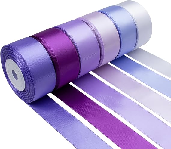 Purple Satin Ribbon 1 Inch Wide Lavender Light Purple Lilac Ribbon Assorted Solid Color Double Faced Satin Ribbon for Flower Bouquet Wedding Invitation Crafts Gift Wrapping Hair Bows - 60Yds