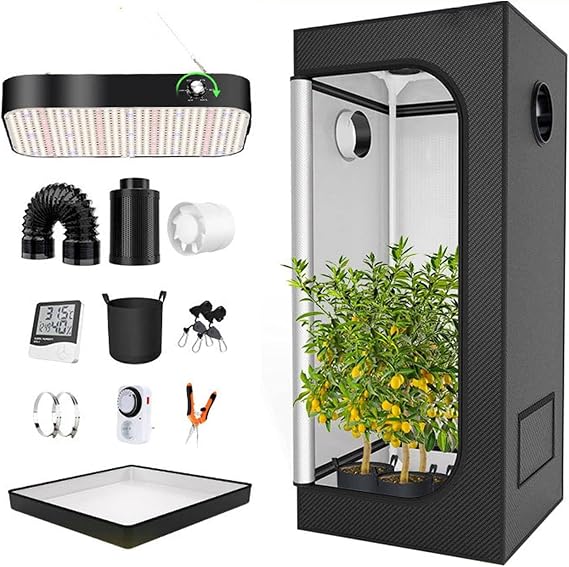 Grow Tent Kit Complete, Indoor Smart Grow Tent, 600d Oxford Cloth, with 200W LED Grow Light Spectrum with Timer and Hygrometer, For Indoor Plants,80x80x180cm