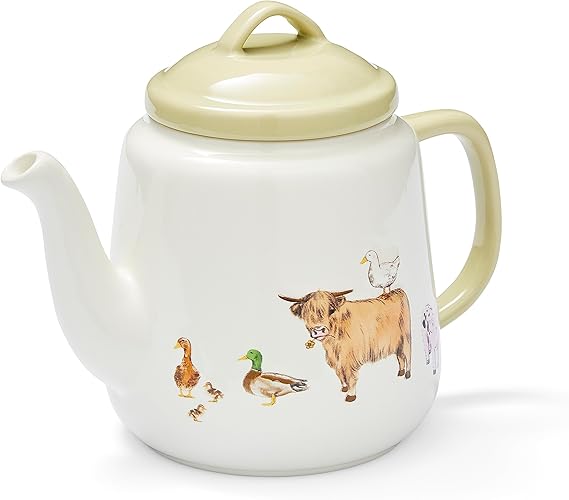 Cooksmart Buttercup Farm Ceramic Teapot for Serving Hot Drinks | British Designed, Ceramic Build, Tea Serving, Large Capacity, Comfortable Handle, Kitchen Dining, Easy Clean, Everyday Use